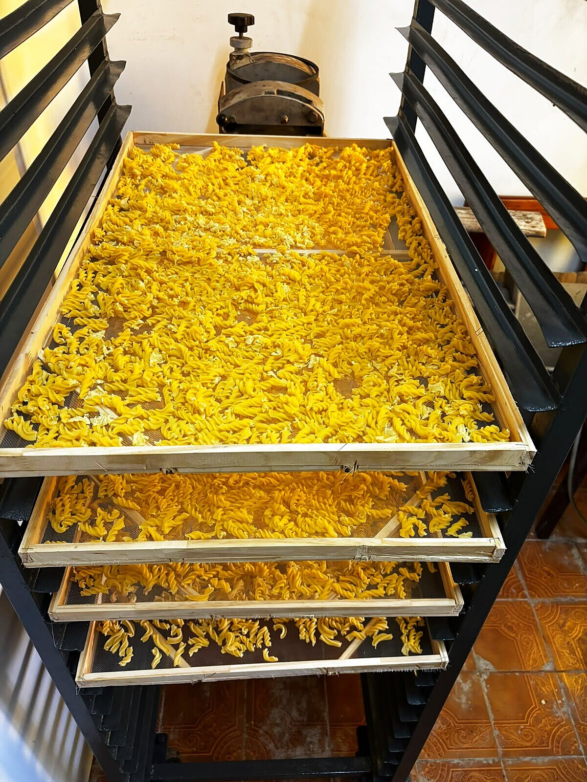 Bandeja con tirabuzones secándose